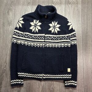 Scotch And Soda Cowichan Sweater Mens XL Navy Blue Cardigan Snow Flake